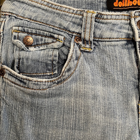 Upcycled Denim Jeans & Floral Ruffle Crop Top Set Boho Y2K One-of-a-Kind - Picture 9 of 13